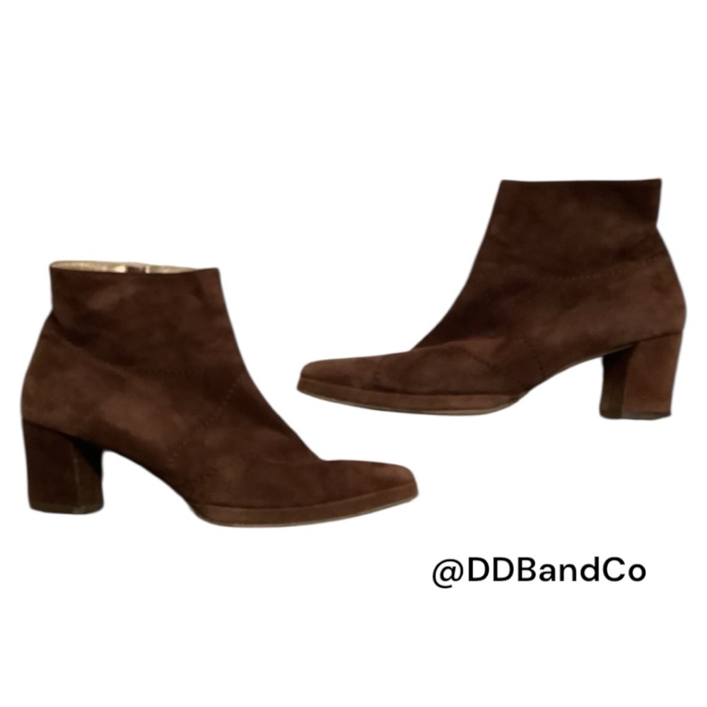 Escada Brown Suede Ankle Boots with Block Heel